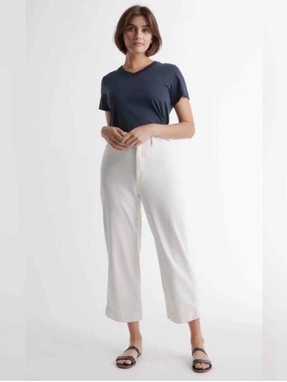 Quince Stretch Cotton Twill Wide-Leg Crop Pants 27 4 white clean girl casual